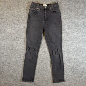 AGOLDE Nico‎ High-Rise Slim Black Jeans 27 Women's Distressed Knee Button Fly